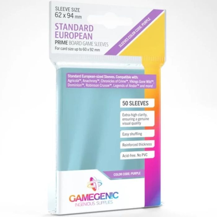 Gamegenic: 50 Sleeves (Size 62 x 94 mm) Standard European Prime Board Game